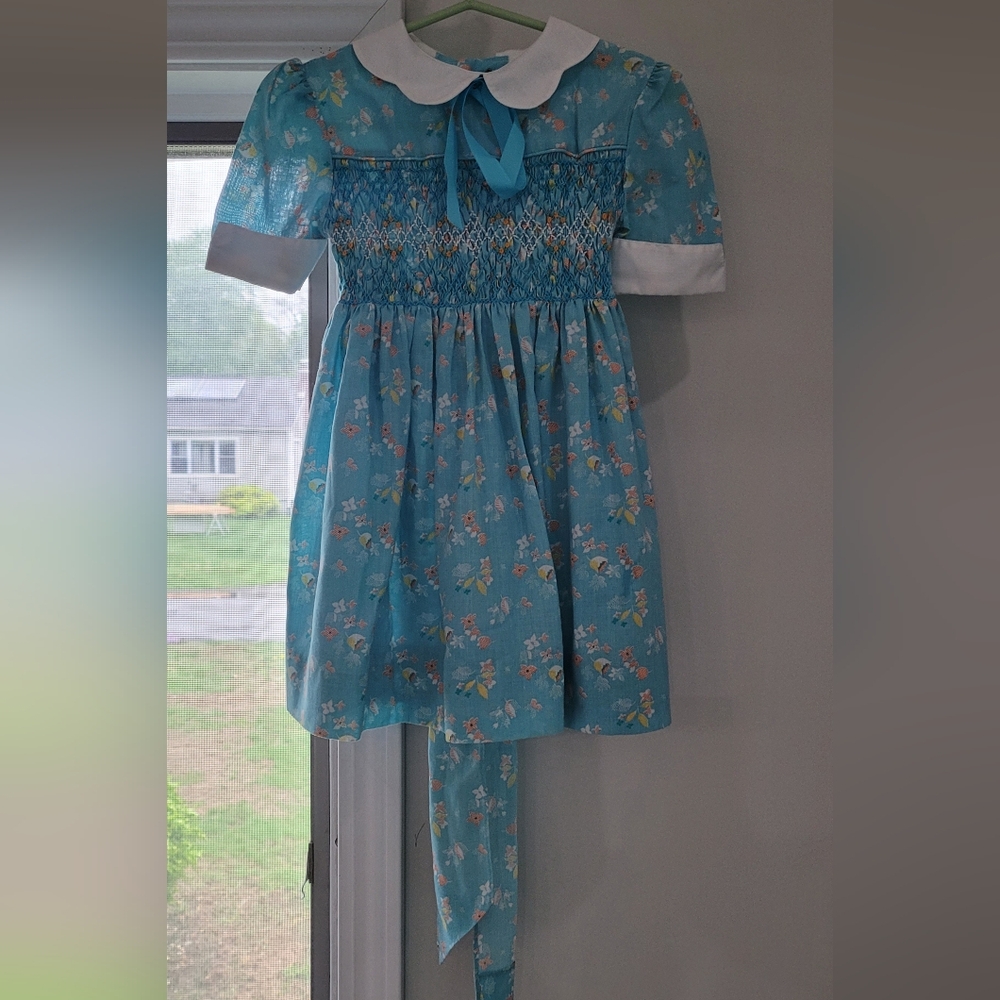 Vintage Polly Flinders Blue Floral Kids Dress